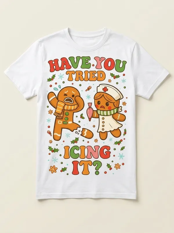 'Have You Tried Icing It?' gingerbread nurse Christmas t-shirt